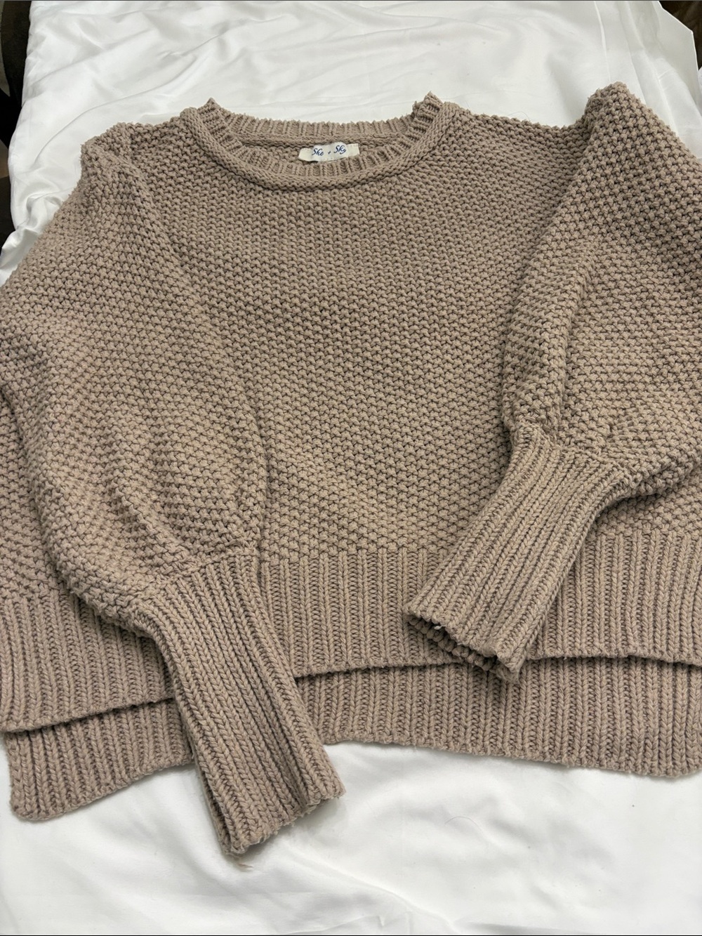She + Sky Taupe Textured Crewneck Sweater